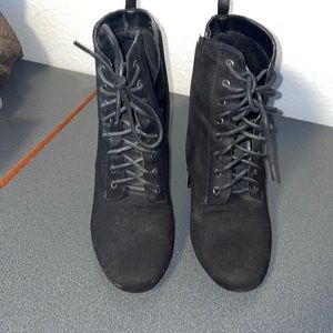 Suede zip up boot heels